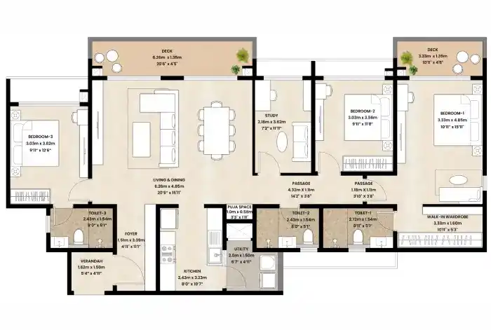 Mahindra Blossom Whitefield 3 BHK floor plan