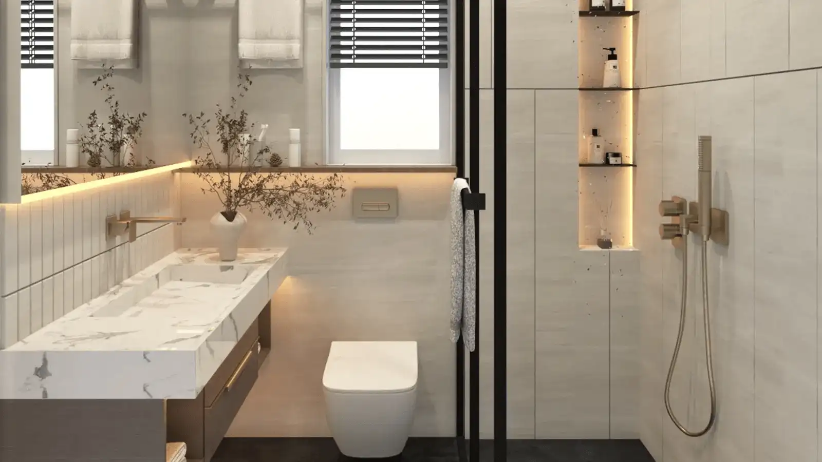 Luxurious and well-designed bathroom at Mahindra Navrat with premium fittings