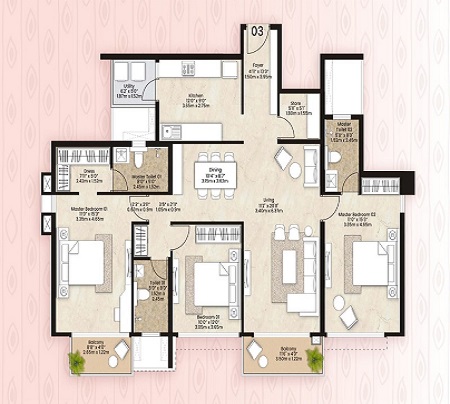  Mahindra Lifespaces Citadel 3 BHK floor plan